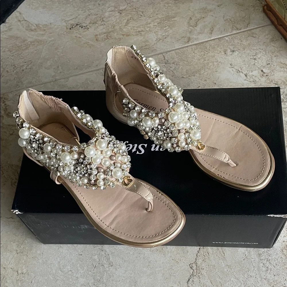 Crystal Pearl Embellished Sandals new in box
